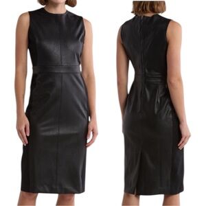 SPANX Faux Leather Sleek Black Midi Dress Size S